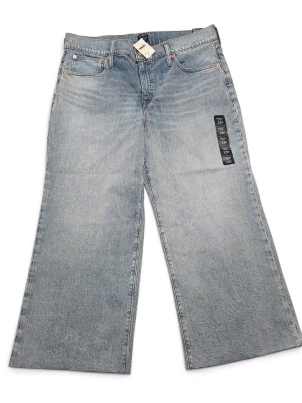NWT J.Crew Factory Womens 33 Petite Wide Leg Crop Jeans RAW HEM Stretch BX562